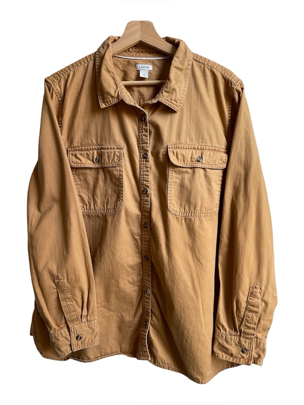 L.L. Bean Canvas Button Down Shirt/Over-shirt 100% Cotton in Tan